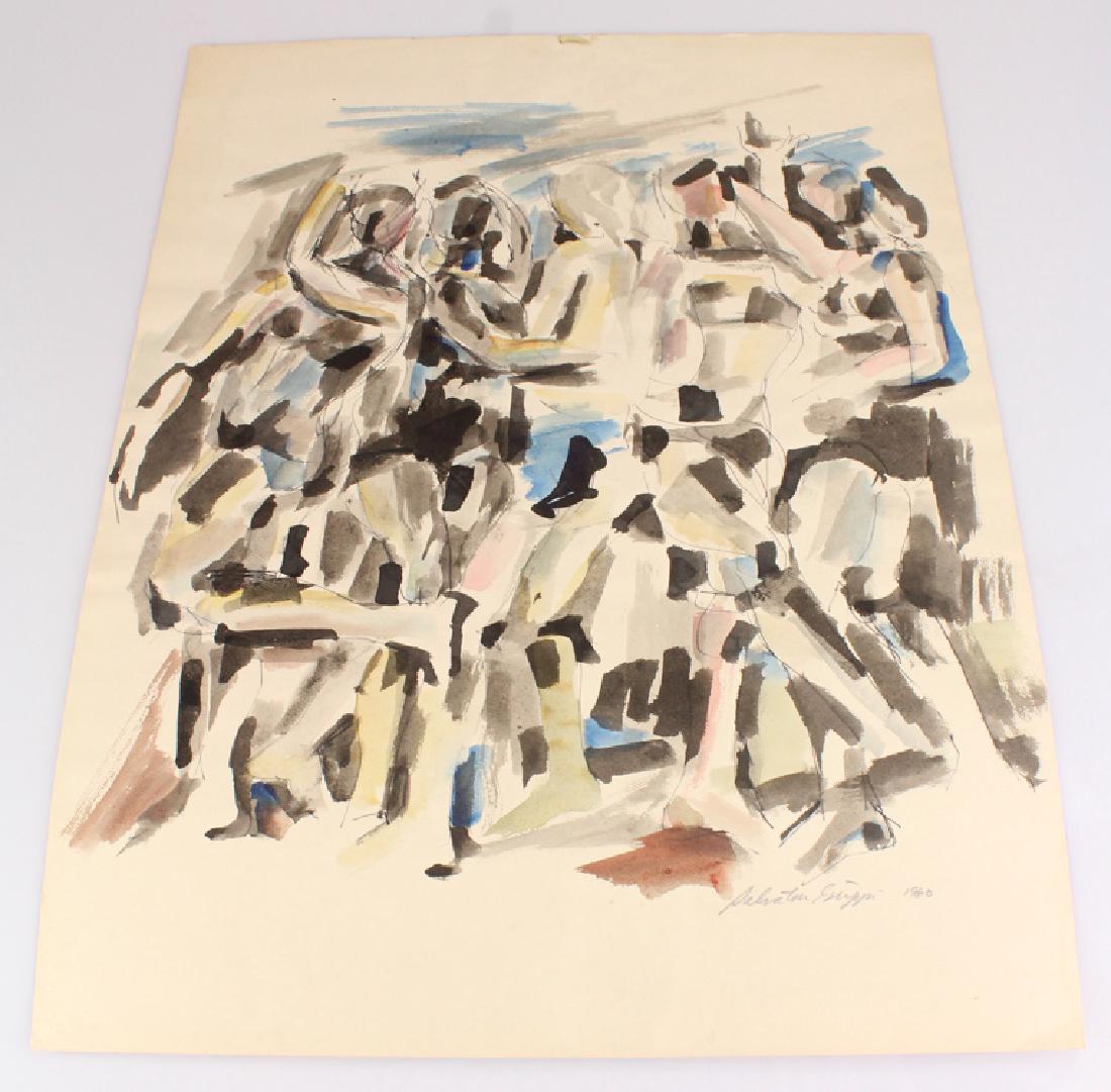 Watercolor Painting SALVATORE GRIPPI FIGURATIVE: Details: Watercolor Painting SALVATORE GRIPPI FIGURATIVE ABSTRACT EXPRESSIONIST 1960 Artist Signed New York School Original Decorative Artwork This figurative abstract expressionist watercolor paintin