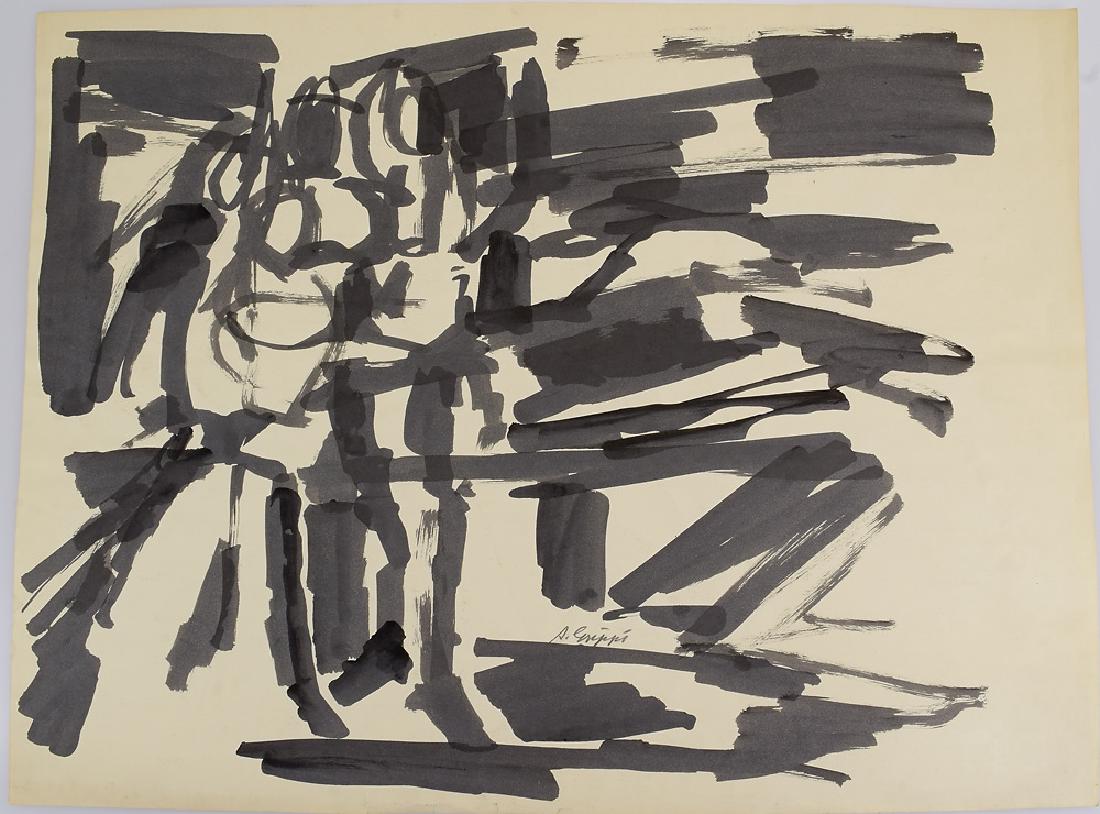 Figurative Abstract Expressionist EARLY SALVATORE: Details: Figurative Abstract Expressionist EARLY SALVATORE GRIPPI BLACK INK PAINTING Artist Signed New York School Original Artwork Home/Office Decoration This figurative abstract expressionist black 