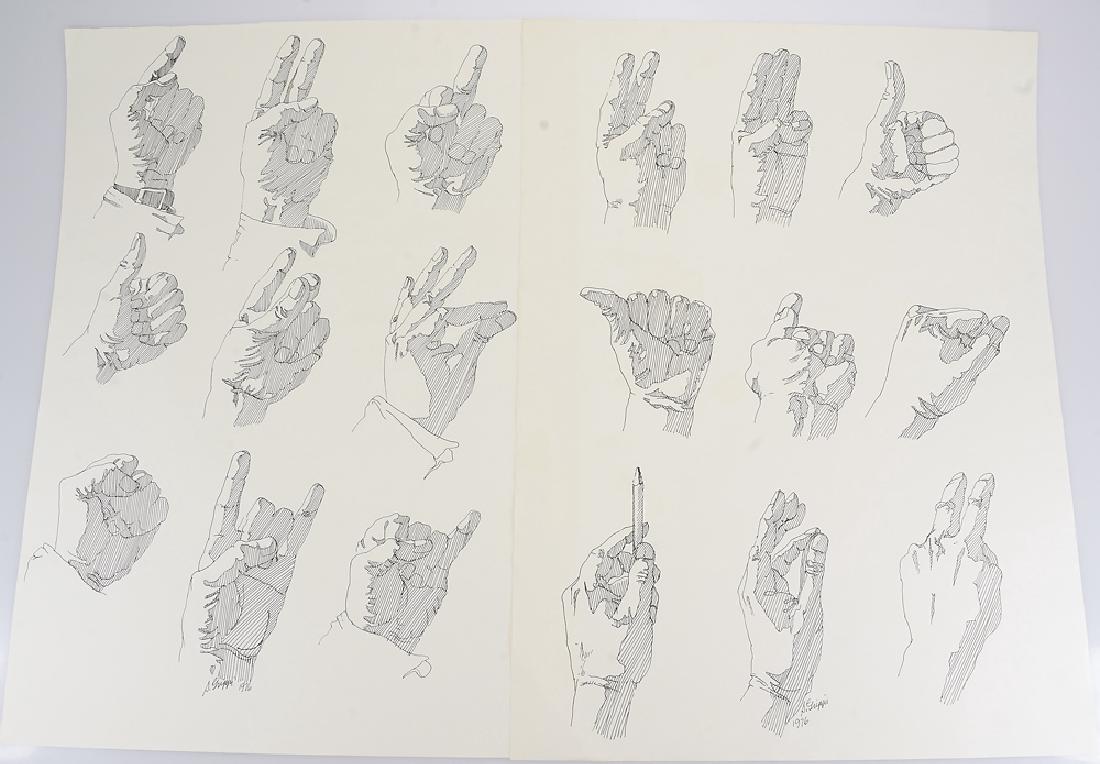 2pcs Signed SALVATORE GRIPPI INK STUDY OF HANDS 1976: Details: 2pcs Signed SALVATORE GRIPPI INK STUDY OF HANDS 1976 New York School Decorative Home/Office/Studio Original Artwork Unique Finger Signals Ithaca NYThese 2 studies of hands in ink are signed
