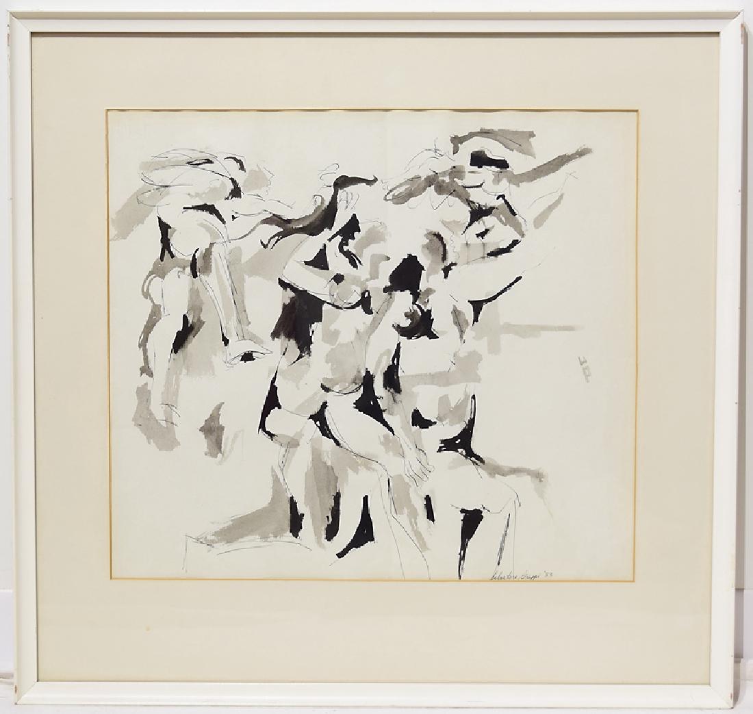 Early Work Framed SALVATORE GRIPPI INK ON PAPER Artist: Details: Early Work Framed SALVATORE GRIPPI INK ON PAPER Artist Signed 1953 Abstract Expressionist Matted Figurative New York School Decorative Home/Office/Studio Original Artwork Unique This ink on p