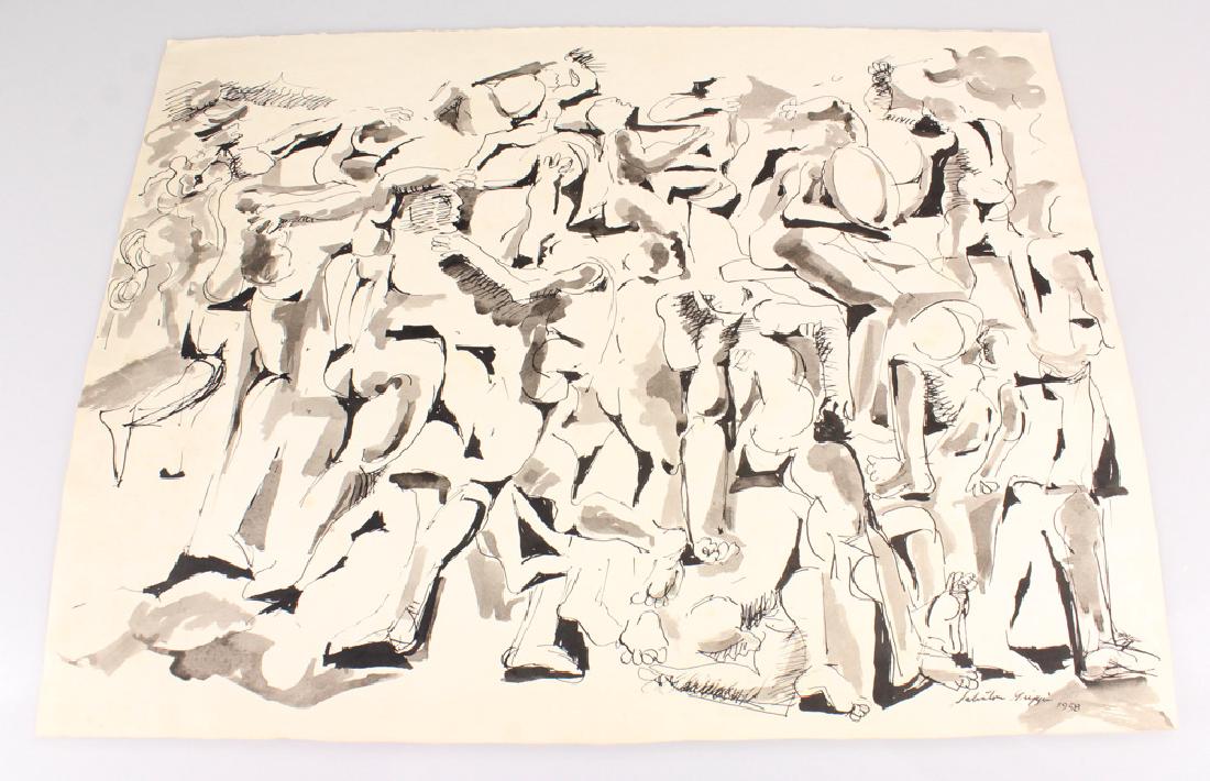 Figurative Abstract Expressionist SALVATORE GRIPPI: Details: Figurative Abstract Expressionist SALVATORE GRIPPI BLACK INK ON PAPER 1958 Artist Signed New York School Original Artwork Ithaca NY Unique Decorative This black ink on paper figurative abstr