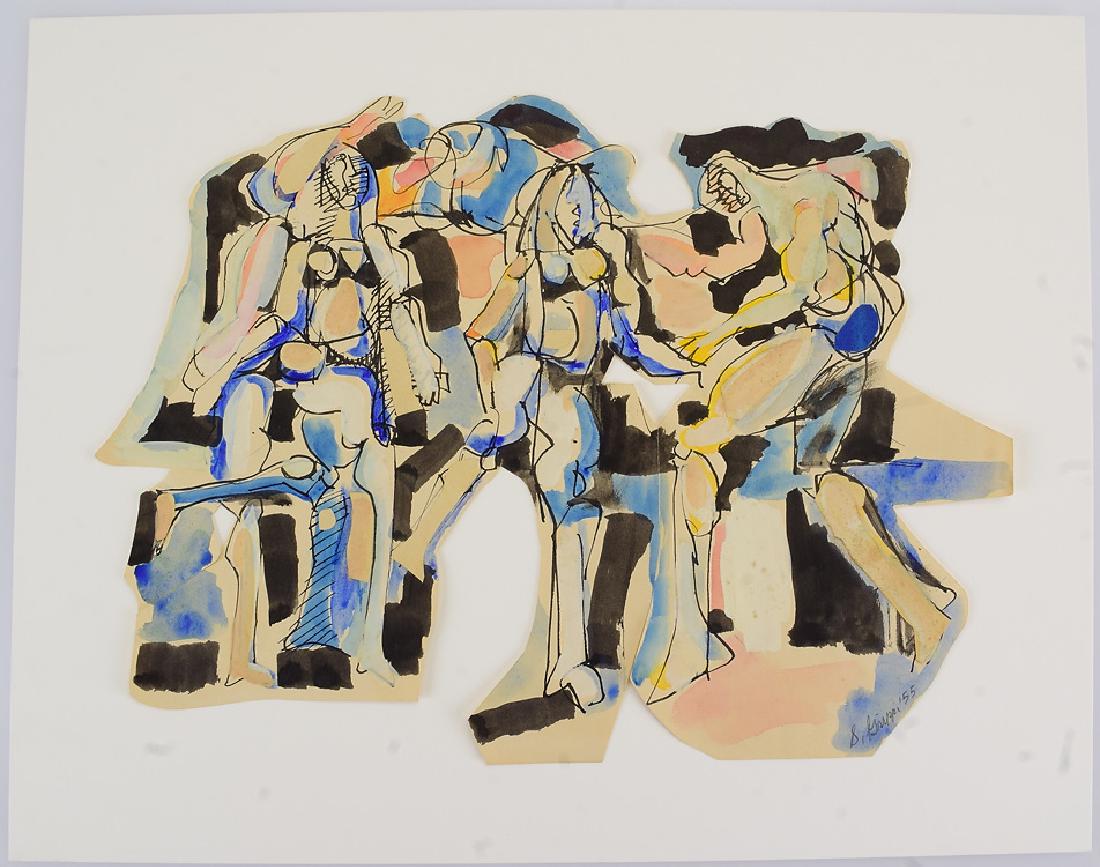 Original Watercolor Painting EARLY SALVATORE GRIPPI: Details: Original Watercolor Painting EARLY SALVATORE GRIPPI FIGURATIVE ABSTRACT EXPRESSIONIST 1955 Artist Signed New York School Unique Artwork This figurative abstract expressionist watercolor paint
