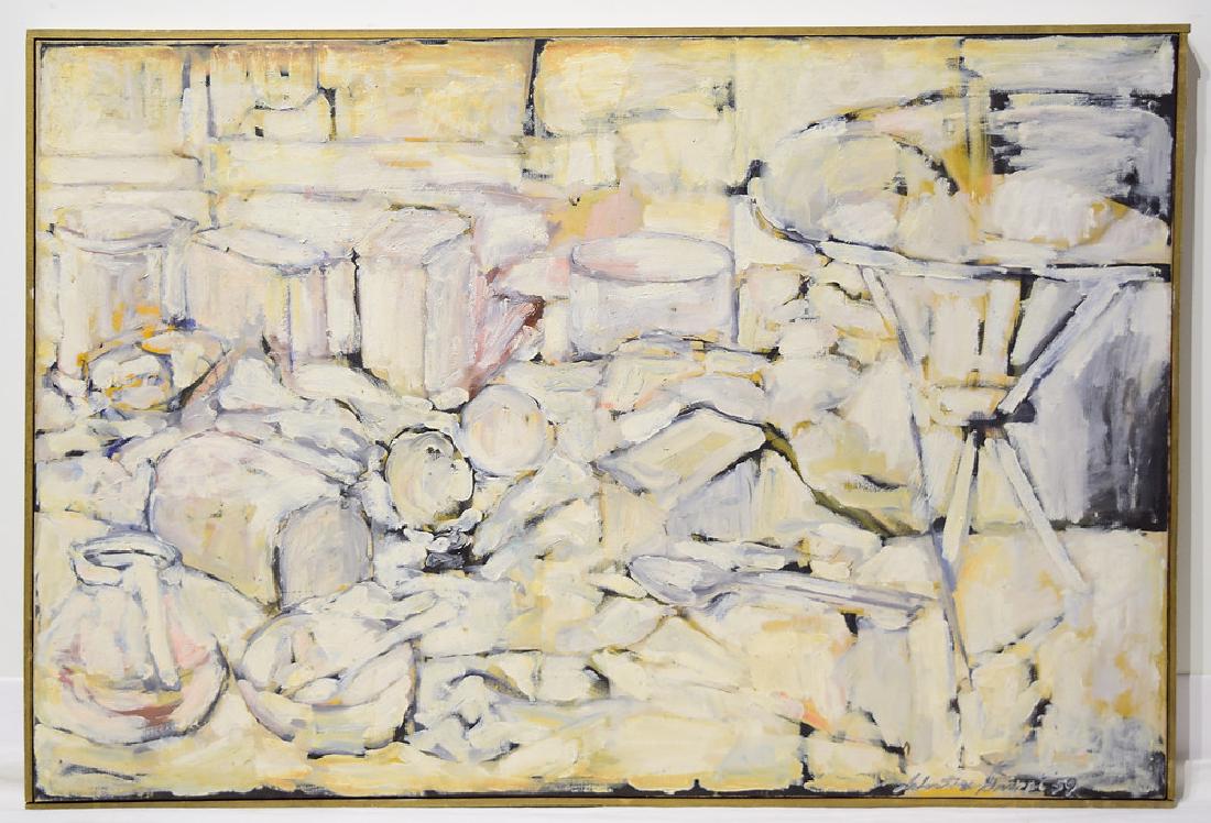 Abstract Expressionist Painting EARLY SALVATORE GRIPPI: Details: Abstract Expressionist Painting EARLY SALVATORE GRIPPI OIL ON CANVAS 1959 Artist Signed Original New York School Art Decorative Unique Artwork This abstract expressionist still-life oil paint