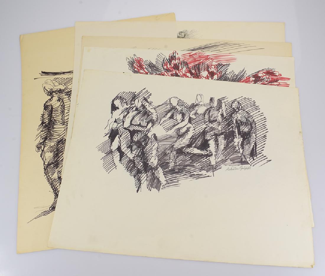 5pcs Figurative Still-Life SALVATORE GRIPPI DRAWINGS: Details: 5pcs Figurative Still-Life SALVATORE GRIPPI DRAWINGS 1960-1964 Black Marker Ink Artist Signed Abstract Expressionist New York School Decorative Home/Office/Studio Original Artwork Unique Thes