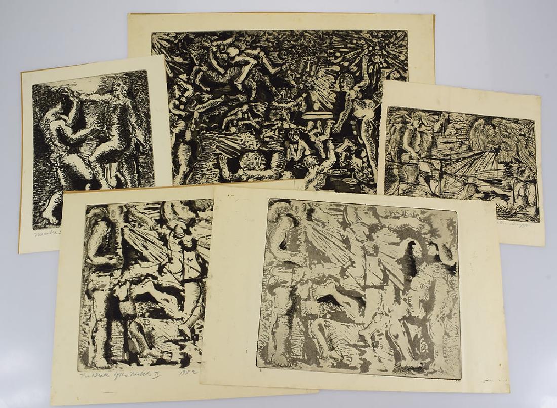 5pcs Prints Artist's Proofs EARLY SALVATORE GRIPPI: Details: 5pcs Prints Artist's Proofs EARLY SALVATORE GRIPPI ETCHINGS 1952-1953 Artist Signed Figurative Abstract Expressionist Mythological Plates New York School These 5 etchings, prints, and artist'