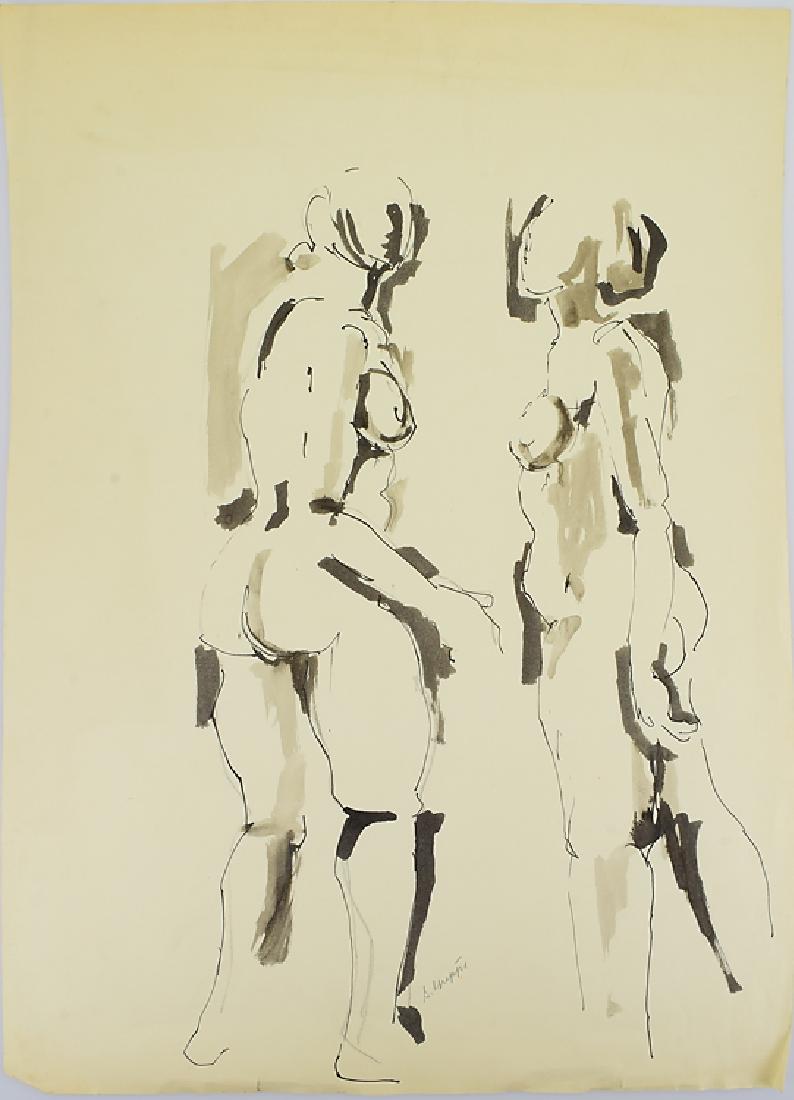 Ink On Paper EARLY SALVATORE GRIPPI FIGURATIVE ABSTRACT: Details: Ink On Paper EARLY SALVATORE GRIPPI FIGURATIVE ABSTRACT EXPRESSIONIST Artist Signed Original Artwork New York School Decorative Art This figurative abstract expressionist ink work on paper is