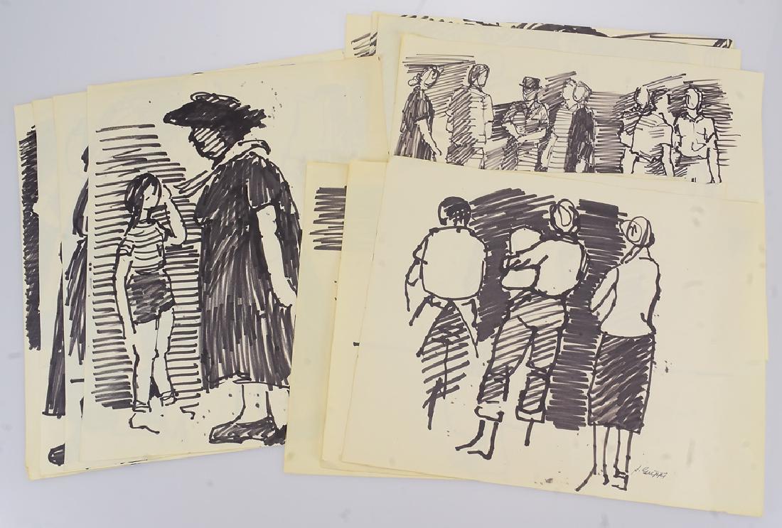 11pcs Black Marker Sketches ORIGINAL SALVATORE GRIPPI: Details: 11pcs Black Marker Sketches ORIGINAL SALVATORE GRIPPI FIGURATIVE DRAWINGS Artist Signed New York School Abstract Expressionist Studies In Form Each of these 11 black marker sketches is signed