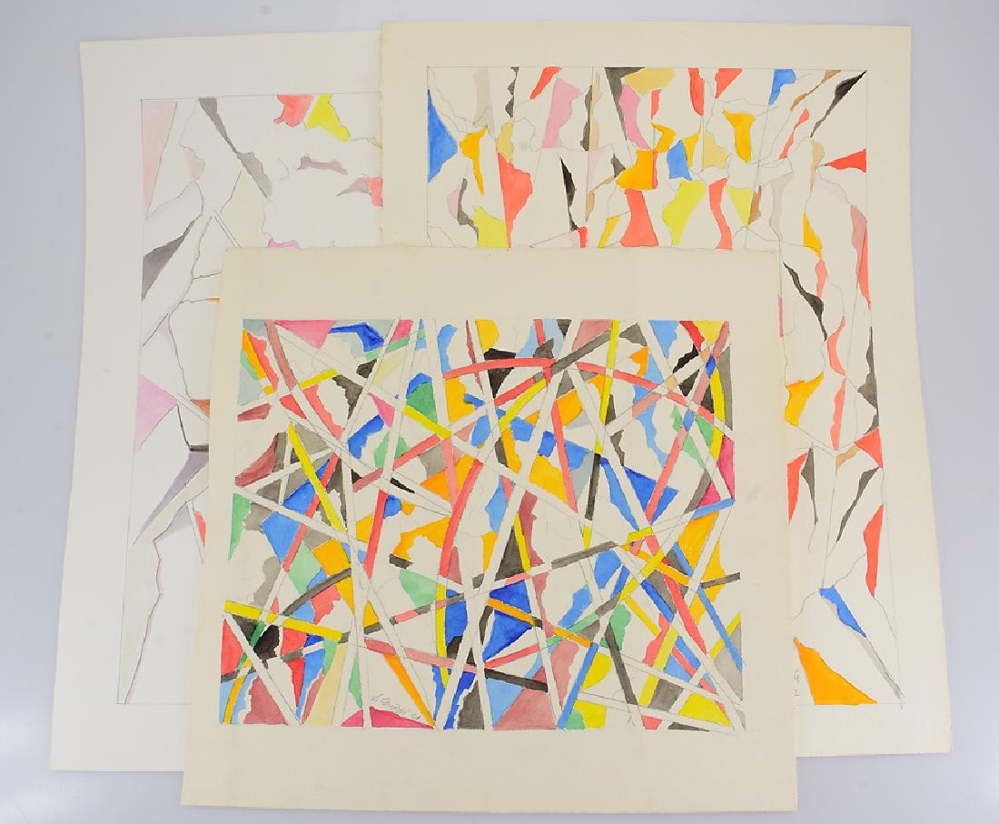 3Pcs Watercolor & Pencil SALVATORE GRIPPI GEOMETRIC: Details: 3Pcs Watercolor & Pencil SALVATORE GRIPPI GEOMETRIC ABSTRACT 2001-2002 Modern Signed Ithaca New York Artist Color Modern Collectible Works on PaperThis lot consists of 3 geometric abstract w