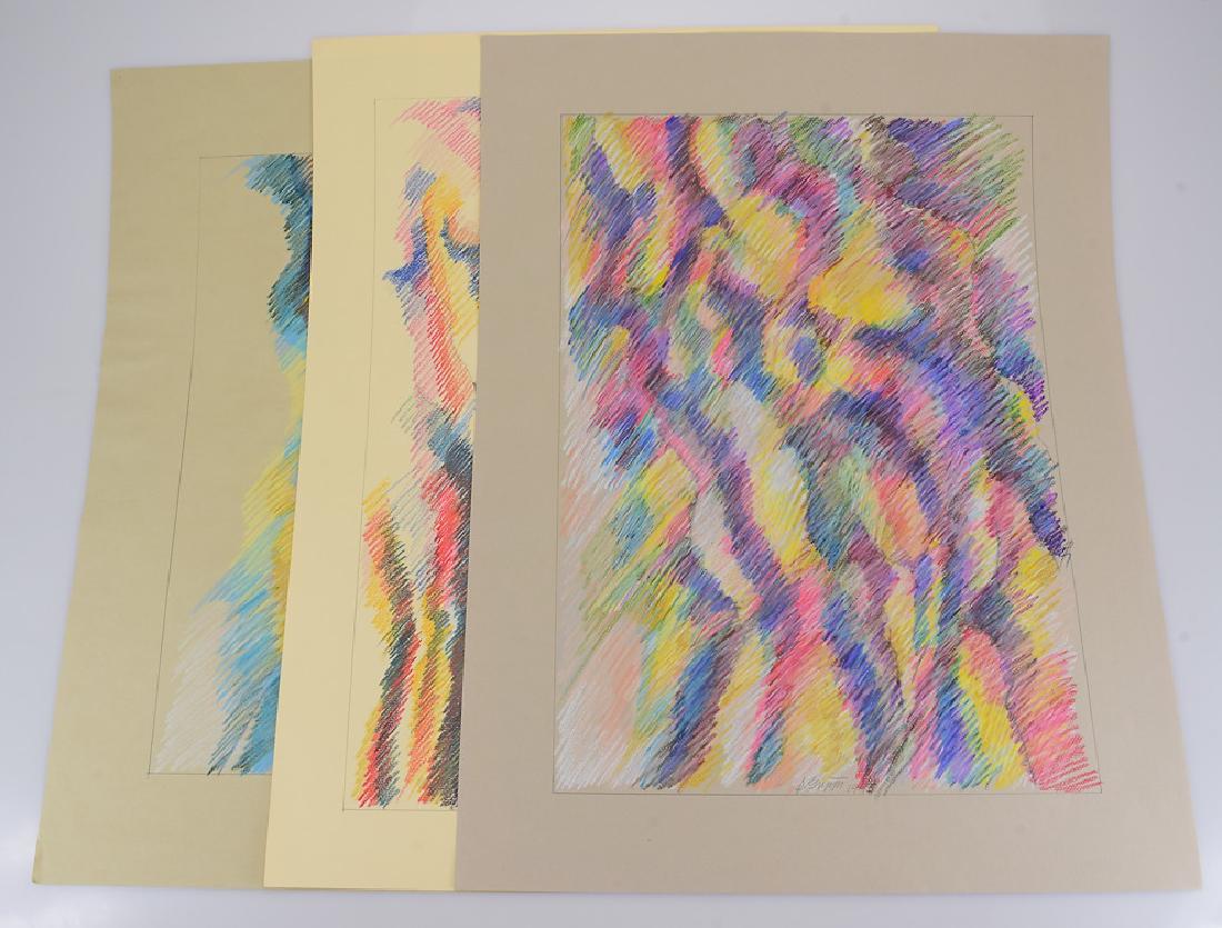3pcs New York School ORIGINAL SALVATORE GRIPPI COLORED: Details: 3pcs New York School ORIGINAL SALVATORE GRIPPI COLORED PENCIL/PASTEL DRAWINGS 1993 Artist Signed Figurative Abstract Expressionist Art These 3 figurative abstract expressionist drawings in co