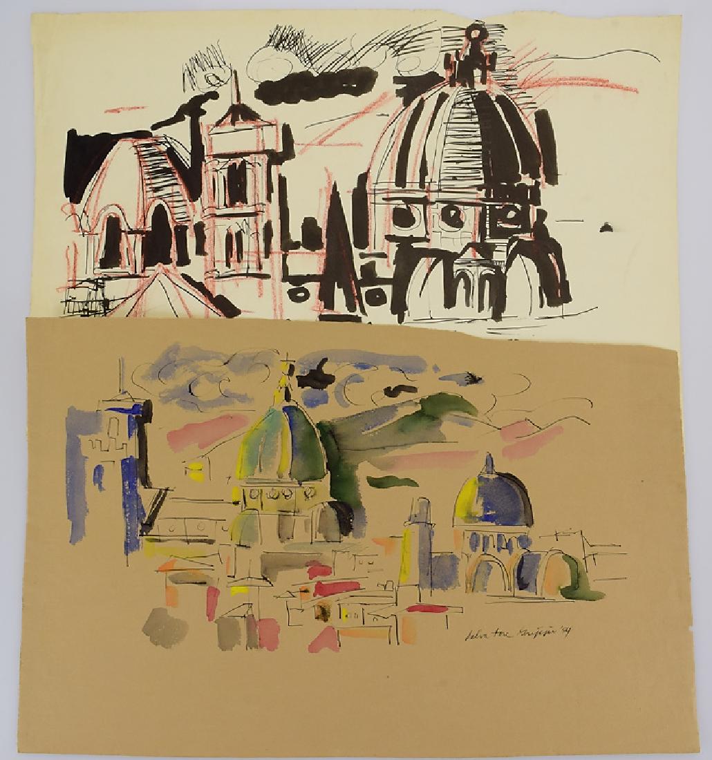 2pcs Abstract Expressionist Cityscapes EARLY SALVATORE: Details: 2pcs Abstract Expressionist Cityscapes EARLY SALVATORE GRIPPI URBAN LANDSCAPES 1954 Artist Signed Original New York School Artwork Ink & Watercolor These 2 abstract expressionist cityscapes a