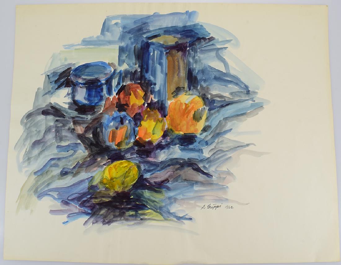Watercolor Still-Life SALVATORE GRIPPI ORIGINAL: Details: Watercolor Still-Life SALVATORE GRIPPI ORIGINAL PAINTING 1962 Artist Signed Expressionist New York School Ithaca NY Artwork Unique Art Decorative This expressionist watercolor still-life is