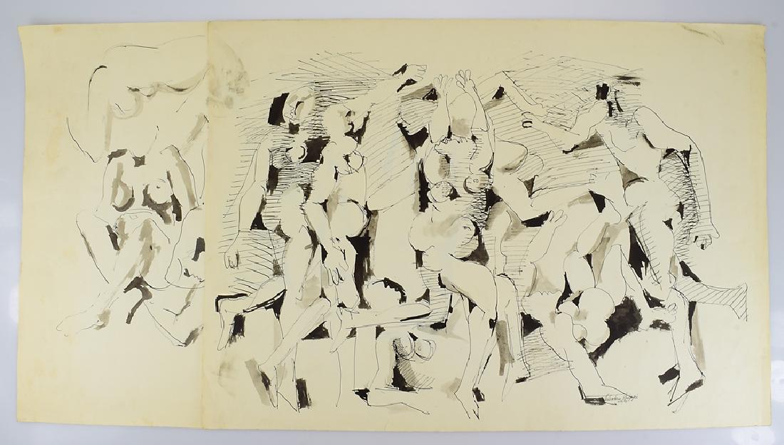 2Pcs Figure Drawings SALVATORE GRIPPI WATERCOLORS & INK: Details: 2Pcs Figure Drawings SALVATORE GRIPPI WATERCOLORS & INK 1953 & 1958 Artist Signed Original Artwork New York School Ithaca College Nudes Movement This lot consists of two early Salvatore Gripp