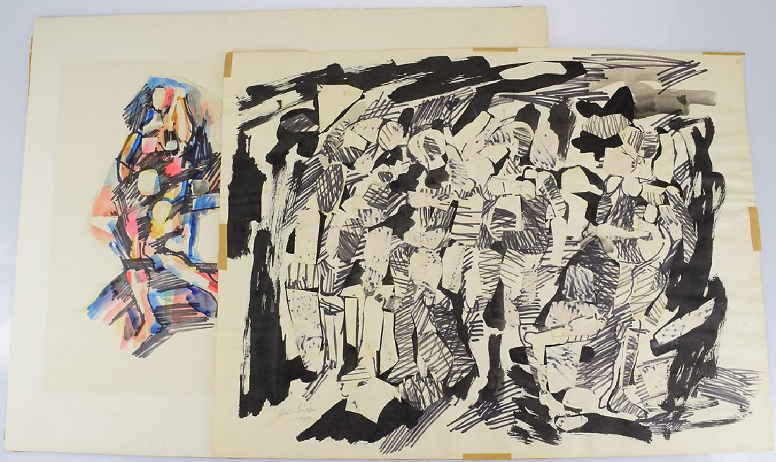 2Pcs Original Artwork EARLY SALVATORE GRIPPI COLLAGES: Details: 2Pcs Original Artwork EARLY SALVATORE GRIPPI COLLAGES Signed 1958 & 1959 Watercolor & Ink Figurative Abstract Expressionism Layers New York School Ithaca This lot consists of 2 pieces of ori