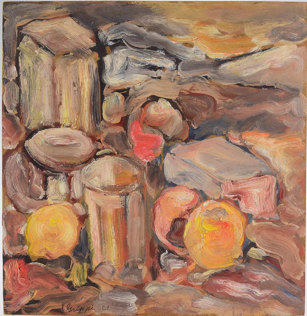 Expressionism SIGNED SALVATORE GRIPPI 1961 Vintage Oil: Details: Expressionism SIGNED SALVATORE GRIPPI 1961 Vintage Oil on Board Still Life New York School Ithaca College Original Artwork Decorative Home/Office/Studio This oil painting on board bears the s