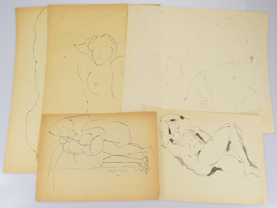 5Pcs Figure Studies SALVATORE GRIPPI NUDE WORKS Signed: Details: 5Pcs Figure Studies SALVATORE GRIPPI NUDE WORKS Signed Ink Abstract Initialed Works on Paper New York School Ithaca College Form Original Artwork This lot consists of 5 nude studies of the fe