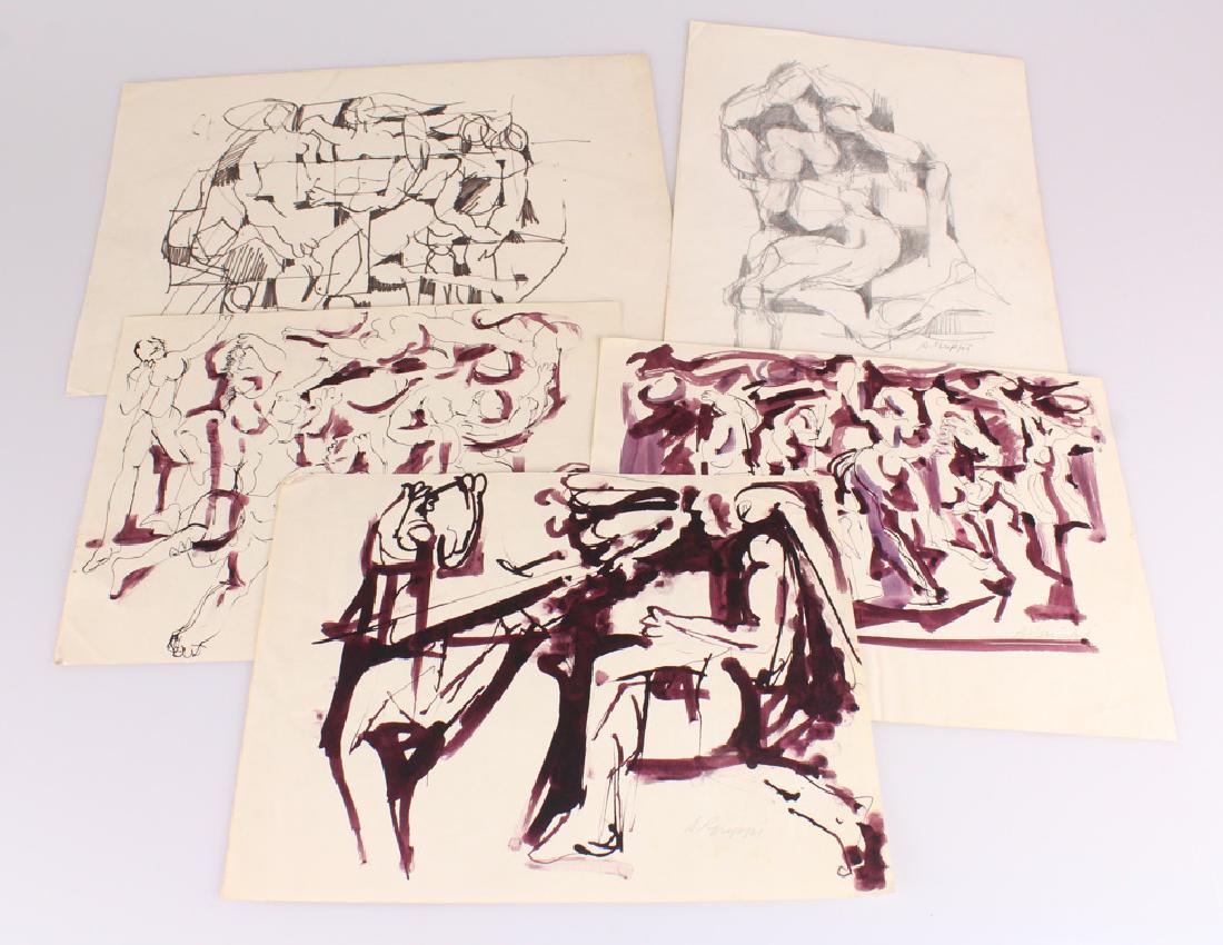 5pcs Artist Signed SALVATORE GRIPPI DRAWINGS 1955 Ink: Details: 5pcs Artist Signed SALVATORE GRIPPI DRAWINGS 1955 Ink Pencil Figurative Abstract Expressionist New York School Decorative Original Unique Artwork Art Each of the 5 drawings in this group is s