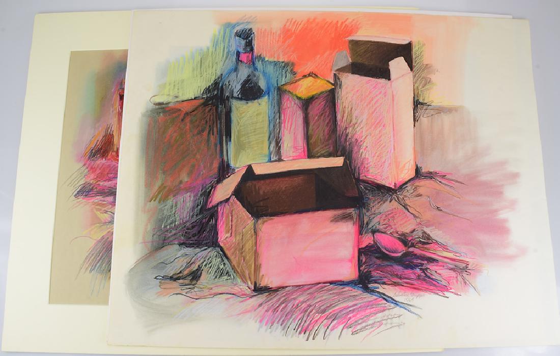 2Pcs Still Life SIGNED SALVATORE GRIPPI PASTELS 1965: Details: 2Pcs Still Life SIGNED SALVATORE GRIPPI PASTELS 1965 Vintage Pop-Expressionism New York School Color Ithaca College Matted Original Artwork This lot consists of 2 pastel still life drawings b