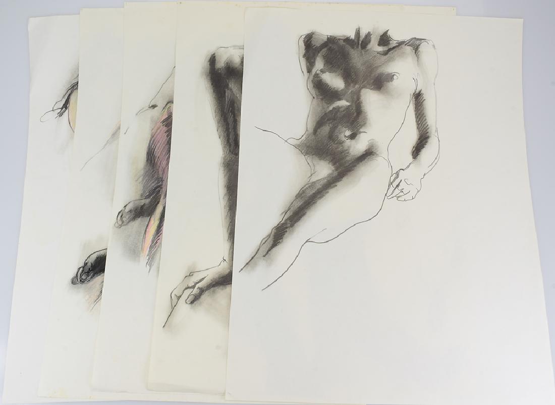 5Pcs Signed Vintage SALVATORE GRIPPI NUDE STUDIES 1977: Details: 5Pcs Signed Vintage SALVATORE GRIPPI NUDE STUDIES 1977 Initialed Pencil & Colored Pencil Works on Paper New York School Ithaca College Female Form Original Artwork This lot consists of 5 nude