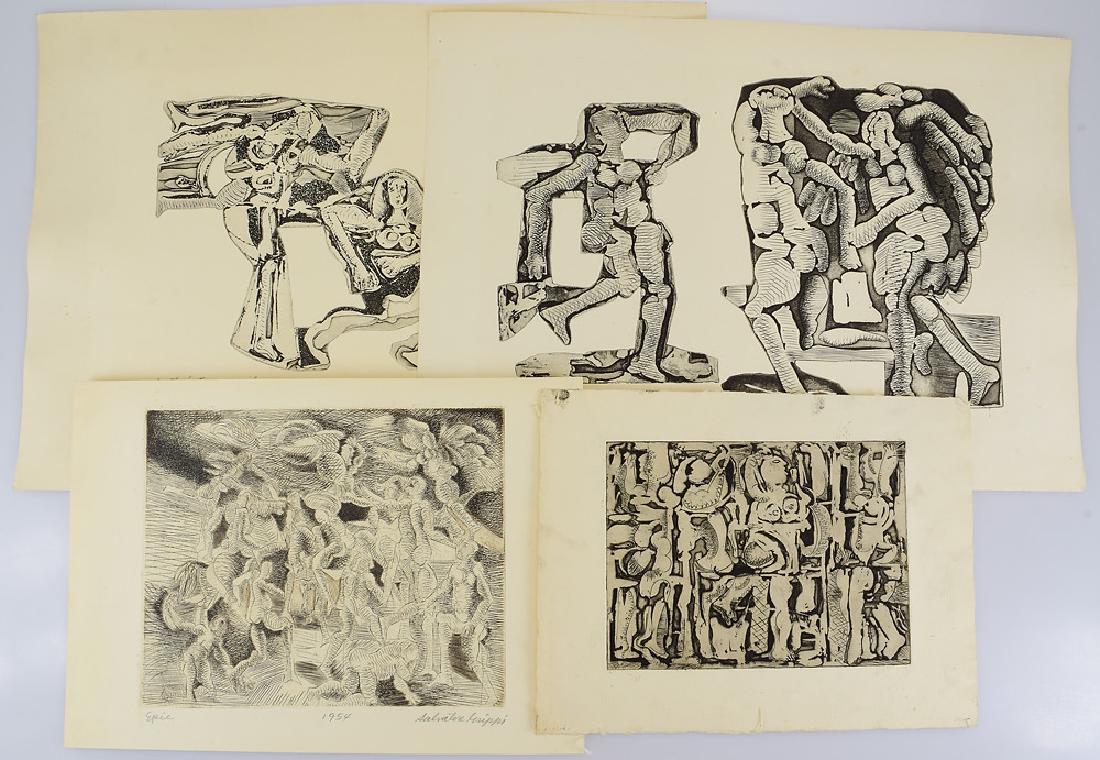 4Pcs Figurative Abstract EARLY SALVATORE GRIPPI: Details: 4Pcs Figurative Abstract EARLY SALVATORE GRIPPI WOODCUTS c1953 Vintage Artist Signed New York School Ithaca College Epic Creation from the Sea Mythology Artist ProofsThese 4 woodcuts are ear