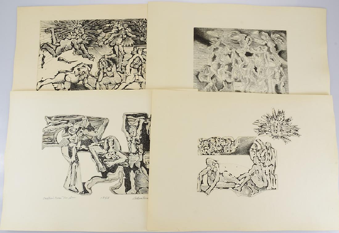 4Pcs Early Works SALVATORE GRIPPI WOODCUTS c1953 Artist: Details: 4Pcs Early Works SALVATORE GRIPPI WOODCUTS c1953 Artists Signed Vintage Titled Epic Creation from the Sea New York School Ithaca College Figurative Abstract Expressionism These 4 woodcuts ar