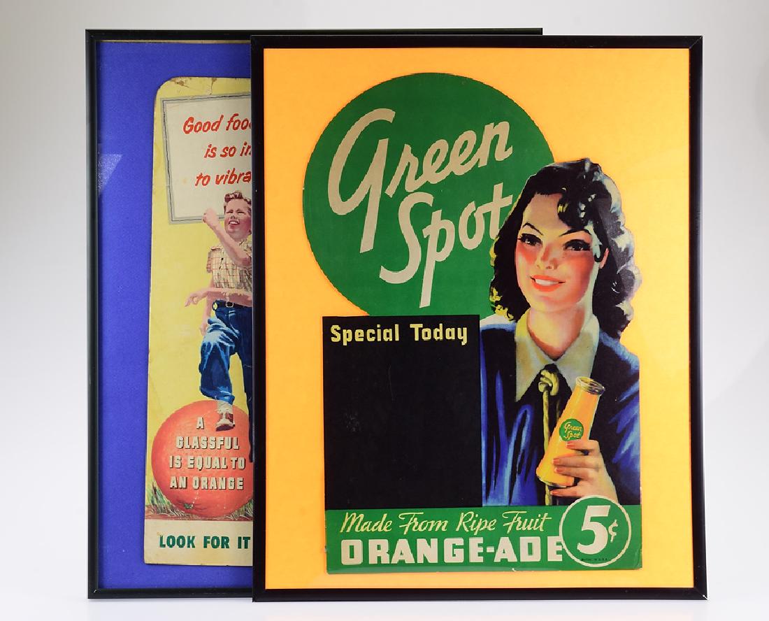 2Pcs Vintage Advertisements GREEN SPOT DRINK FRAMED: Details: 2Pcs Vintage Advertisements GREEN SPOT DRINK FRAMED PIECES Paper Signs Orange Drink Orangeade Marketing Sales Bottle Carton Design Health This lot consists of 2 framed paper advertisements fo