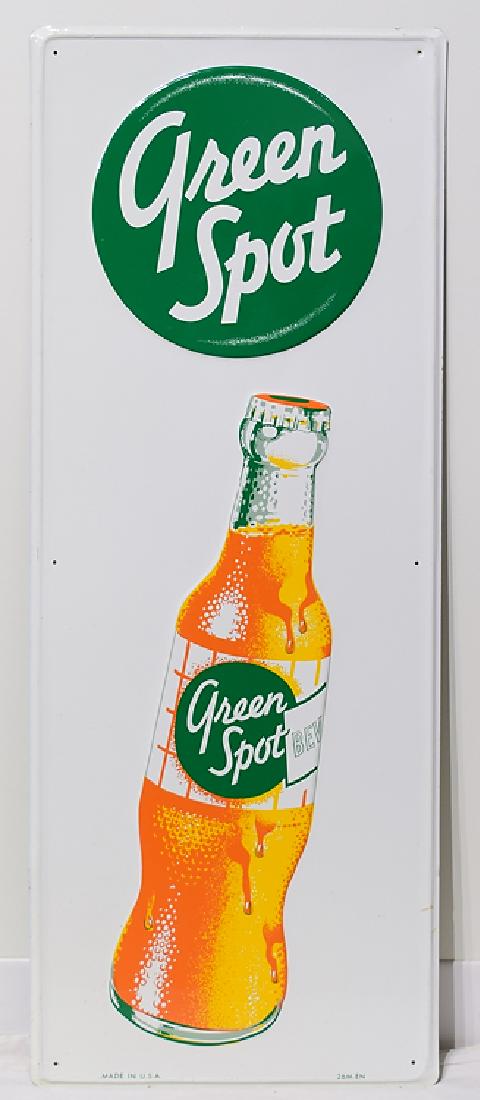 Orange Drink VINTAGE GREEN SPOT ADVERTISEMENT SIGN Soft: Details: Orange Drink VINTAGE GREEN SPOT ADVERTISEMENT SIGN Soft Drink Industry Bottle Design Beverage Ad Marketing Metal Painted Logo This lot consists of a vintage large metal advertising sign of Gr