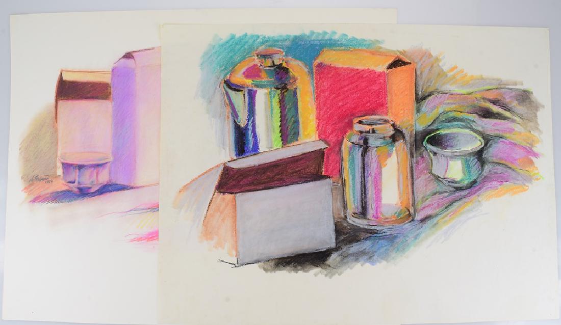 2Pcs Pop-Expressionist SALVATORE GRIPPI STILL LIFE: Details: 2Pcs Pop-Expressionist SALVATORE GRIPPI STILL LIFE Vintage Pastel New York School Ithaca College Bold Color Original Artwork Works on Paper This lot consists of 2 pastel pop-expressionist st