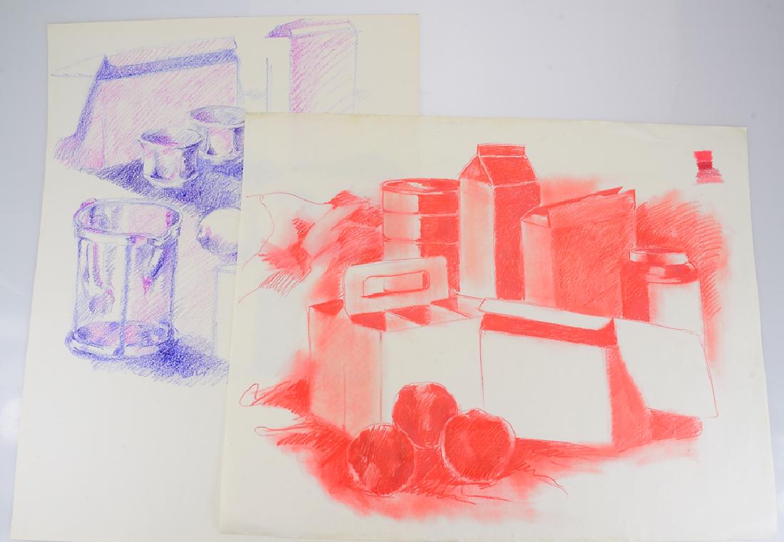 2Pcs Pastel Still-Life SALVATORE GRIPPI DRAWINGS: Details: 2Pcs Pastel Still-Life SALVATORE GRIPPI DRAWINGS Vintage Colored Pencil New York School Ithaca College Bold Color Original Artwork Works on Paper This lot consists of 2 pastel or colored pen