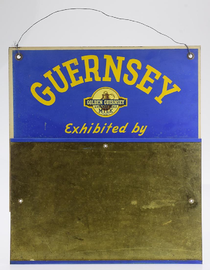 Vintage Display GOLDEN GUERNSEY MILK METAL SIGN Logo: Details: Vintage Display GOLDEN GUERNSEY MILK METAL SIGN Logo Blue Background Dairy American Advertising Home/Store Milk Producers Guernsey Cattle This lot consists of a vintage Golden Guernsey milk
