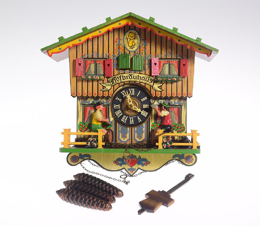 Black Forest Clock CUCKOO CLOCK VINTAGE GERMAN BEER: Details: Black Forest Clock CUCKOO CLOCK VINTAGE GERMAN BEER HALL HOFBRAUHAUS E SCHMECKENBECHER CLOCK c1964 Hand Carved Decorative Original Mechanical Clock Maker: Emil Schmeckenbecher/Regula Movemen