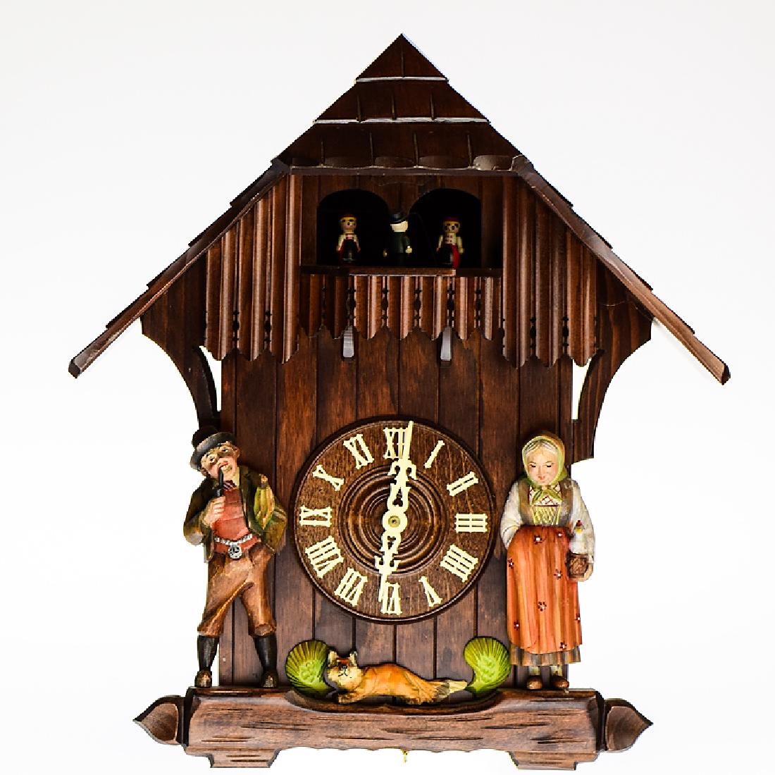 Black Forest Clock 8-DAY CUCKOO CLOCK EXCELLENT: Details: Black Forest Clock 8-DAY CUCKOO CLOCK EXCELLENT CONDITION GERMAN MUSICAL CLOCK c1975 'Prosperity' Germany Music Box Decorative Maker: Unclear maker with Regula movementHistory of Maker: Regu