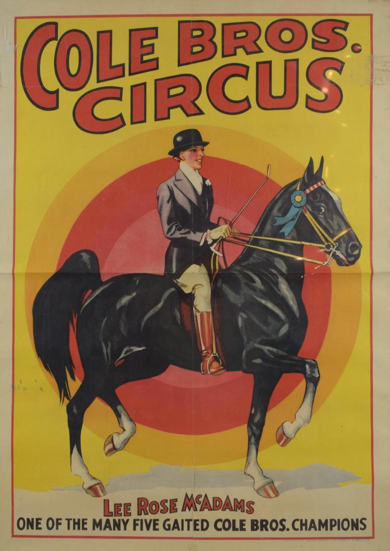 Vintage Circus Poster VINTAGE COLE BROS CIRCUS POSTER: Details: Vintage Circus Poster VINTAGE COLE BROS CIRCUS POSTER c. 1945 Lee Rose McAdams Horse Equestrian Lithograph Entertainment Advertisement Circus Animals Trained Animal Show This c. 1945 vintage 