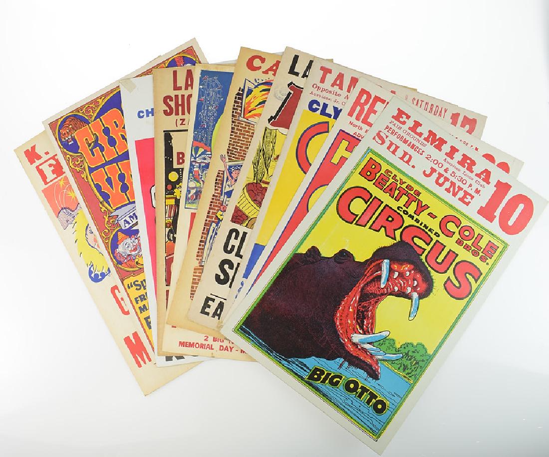 10pcs Signs & Posters VINTAGE CIRCUS CARNIVAL & FAIR: Details: 10pcs Signs & Posters VINTAGE CIRCUS CARNIVAL & FAIR POSTER-BOARD SIGNAGE Hoxie Bros Lackawanna Co Fair Clyde Beatty Cole Bros Circus Jaycee Spring Carnival This lot features 10 vintage circu
