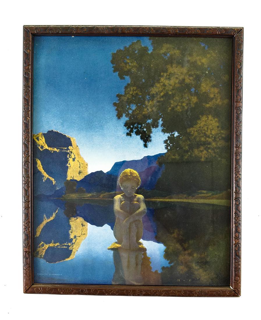Maxfield Parrish ORIGINAL ANTIQUE FRAMED PRINT EVENING: Details: Maxfield Parrish ORIGINAL ANTIQUE FRAMED PRINT EVENING c1922 Color-Offset Lithograph Reinthal & Newman NY Decorative Frame American Artist Collectible ArtThis lot consists of an original c19