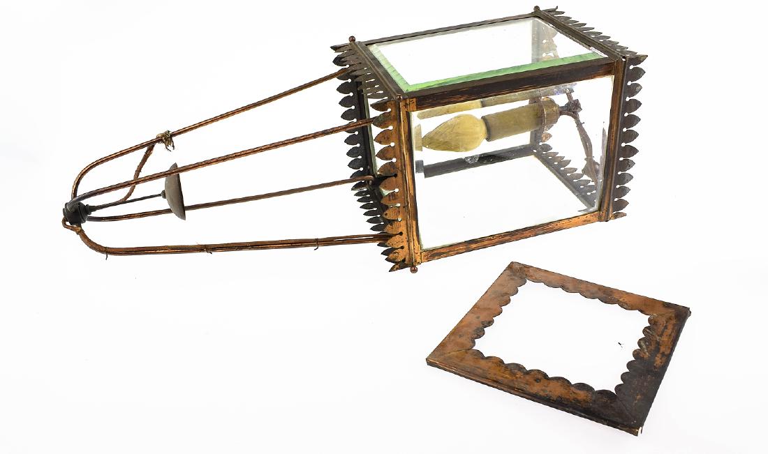 Collectible Lantern ANTIQUE GLASS LANTERN CONVERTED TO: Details: Collectible Lantern ANTIQUE GLASS LANTERN CONVERTED TO ELECTRIC Beveled Glass & Brass Decorative Interior Lighting This antique glass lantern with four intact beveled glass panes and decorati
