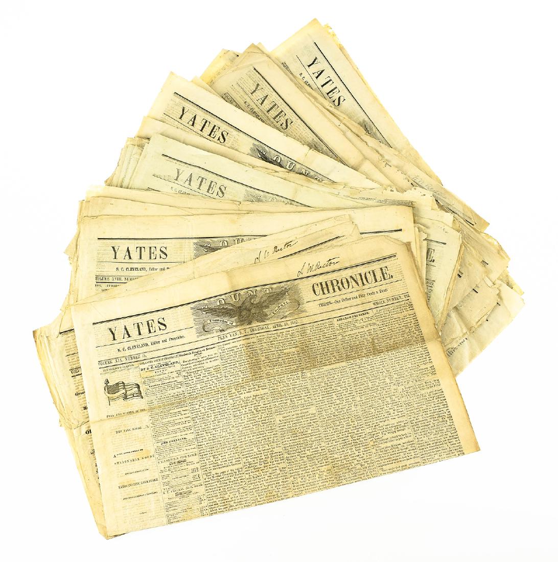 34Pcs Antique Newsprint AMERICAN CIVIL WAR ERA: Details: 34Pcs Antique Newsprint AMERICAN CIVIL WAR ERA NEWSPAPERS YATES COUNTY CHRONICLE 1861-1864 Frederick Douglas Union Army New York Americana History Battles This lot features thirty-four Civil 