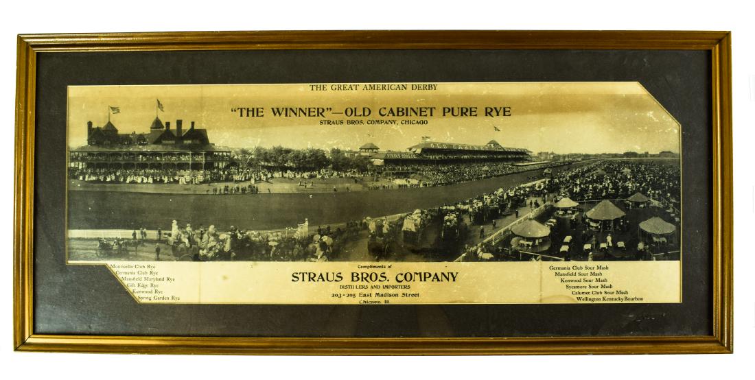 Antique Advertising Broadside STRAUS BROS CO GREAT: Details: Antique Advertising Broadside STRAUS BROS CO GREAT AMERICAN DERBY HORSE RACING OLD CABINET PURE RYE c1900 Chicago Ephemera Liquor This c.1900 Straus Bros. Company advertisement has been matte