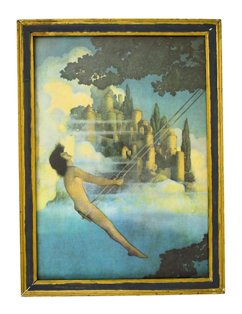 Maxfield Parrish ORIGINAL ANTIQUE FRAMED PRINT DINKY: Details: This lot consists of a framed original c1904 Maxfield Parrish print entitled â€œDinky Birdâ€. The colors remain vibrant with the frame echoing the coloration of the print.â€œMaxfi
