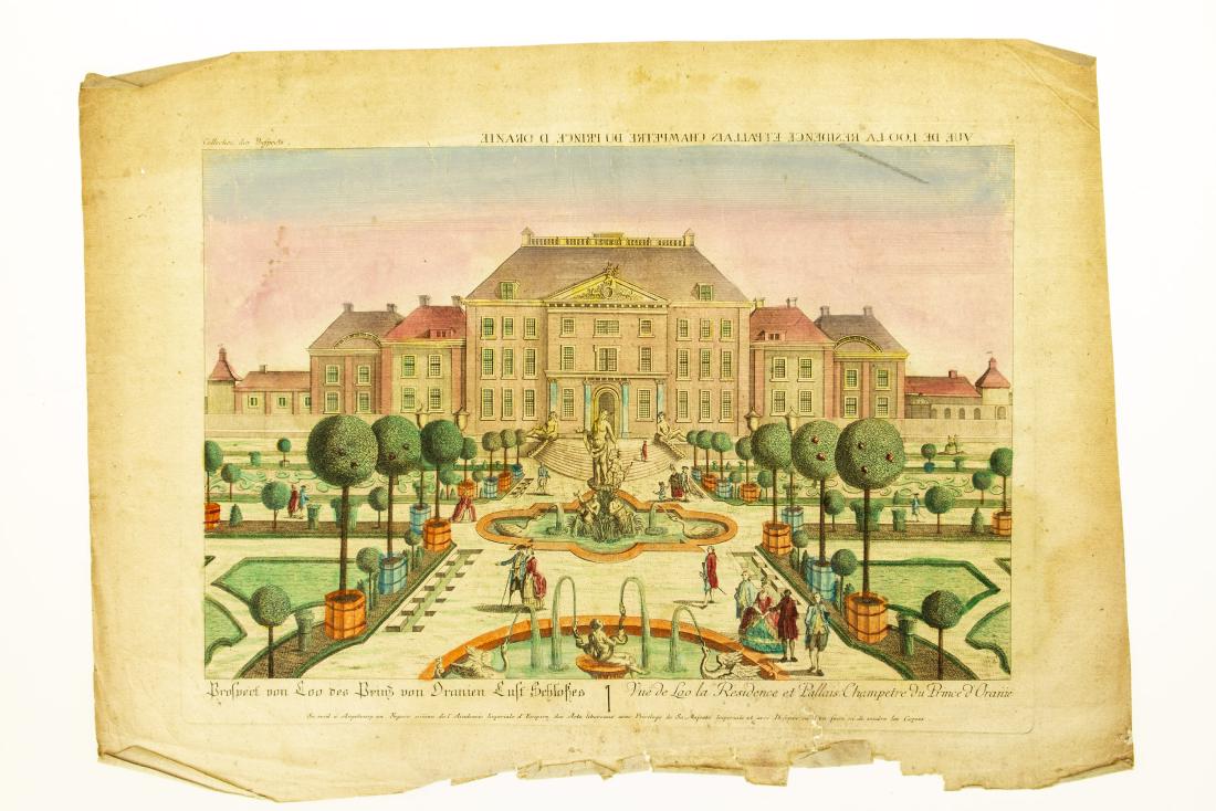 Jean Benoit Winckler HAND-COLORED ENGRAVING LOO: Jean Benoit Winckler HAND-COLORED ENGRAVING LOO CHAMPETRE c1780 Netherlands Prince d'Oranie Laid Paper Jean Benoit Winckler HAND-COLORED ENGRAVING LOO CHAMPETRE c1780 Netherlands Prince d'Oranie Laid 
