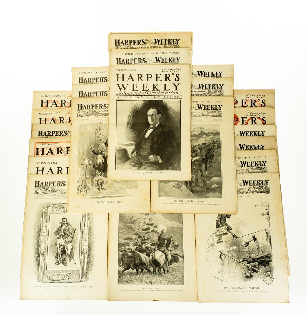 26Pcs Antique Newspapers HARPER'S WEEKLY A JOURNAL OF: Details: This lot is comprised of approximately 26 issues of â€œHarperâ€™s Weekly, A Journal of Civilizationâ€ from 1900. Some issues have two-color cover pages. Issues from this decade of