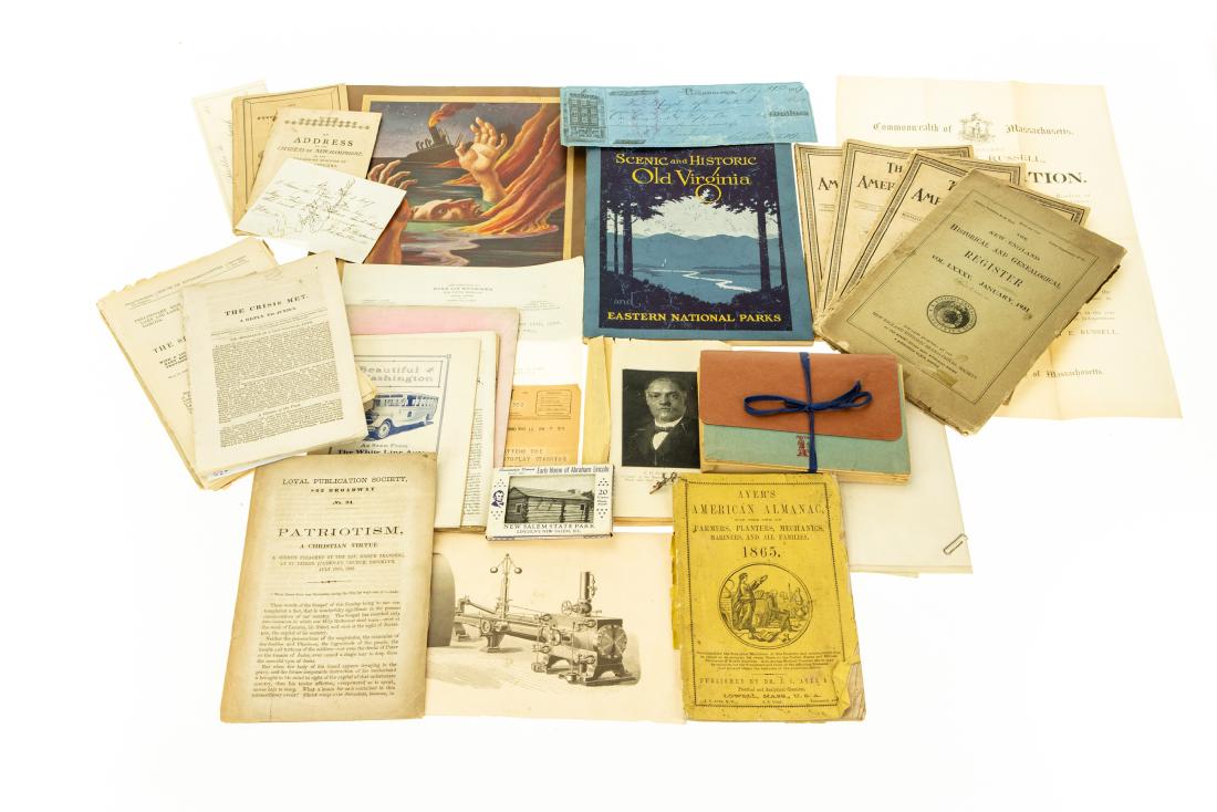 45Pcs ANTIQUE AMERICAN ESTATE EPHEMERA Government: 45Pcs ANTIQUE AMERICAN ESTATE EPHEMERA Government Documents Civil War Era Pamphlets Sermon Brooklyn Ayers American Almanac Baptist Publishing Board WWII Ration Book 1886 MA Broadside Arbor Day Legal D