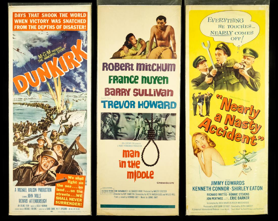 3Pcs Collectible Posters VINTAGE ORIGINAL MOVIE POSTERS: 3Pcs Collectible Posters VINTAGE ORIGINAL MOVIE POSTERS Noose Hanging War Military Battle Racy Humor Man in the Middle Dunkirk Nearly a Nasty Accident Robert Mitchum France Nuyen Barry Sullivan Trevor