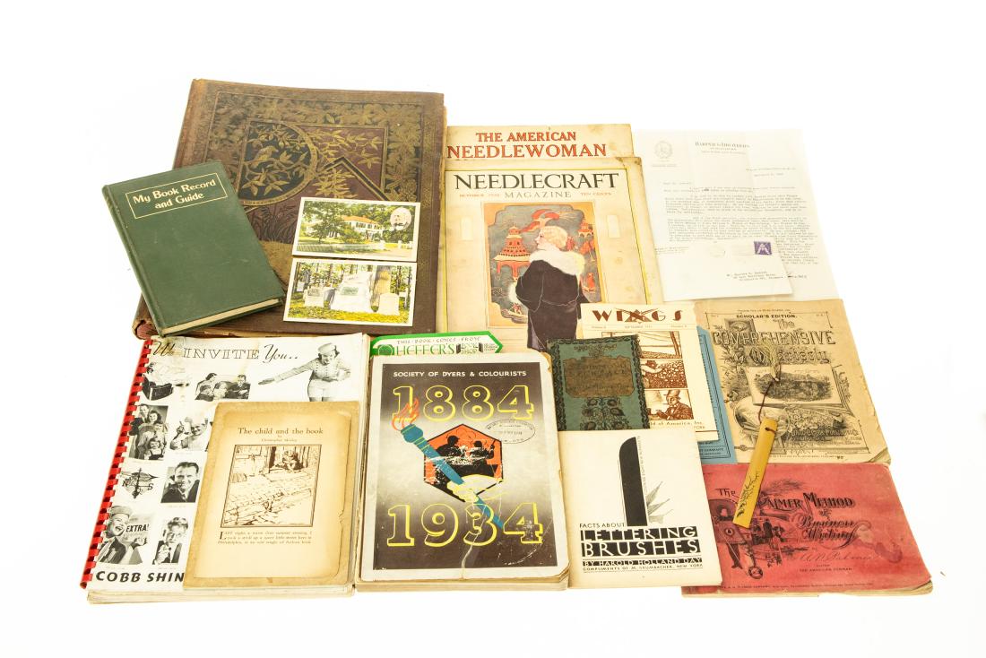 22Pcs COLLECTIBLE ANTIQUE ESTATE EPHEMERA publishing: 22Pcs COLLECTIBLE ANTIQUE ESTATE EPHEMERA publishing Printing Advertising Victorian Chromolitho Trade Cards Magazines Christopher Morley Thomas Wolfe Bookmark Palmer Method of Business Writing Primer 