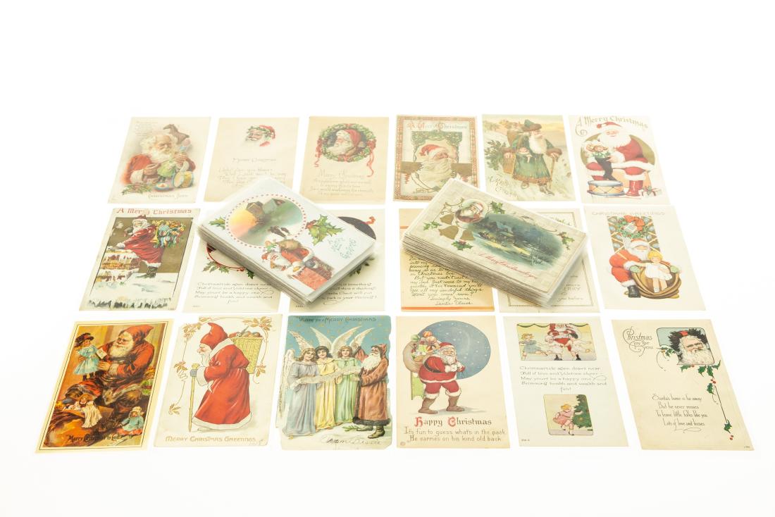 75Pcs Collectible Antique Postcards SANTA CLAUS: 75Pcs Collectible Antique Postcards SANTA CLAUS Christmas Greetings Chromolithograph Illustrations Gilt Silver Embossed Holiday Children Details: Approximately 75 antique Santa Claus-themed Christmas 