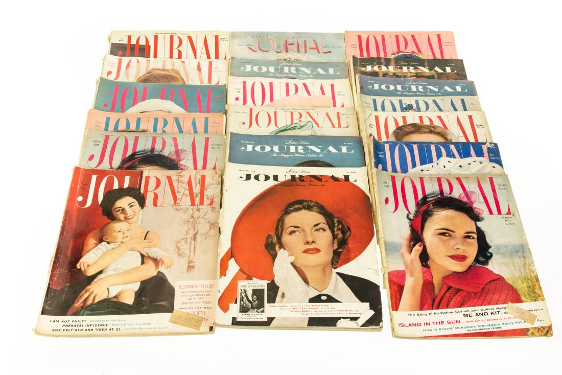 19Pcs Vintage Magazine Issues LADIES HOME JOURNAL: 19Pcs Vintage Magazine Issues LADIES HOME JOURNAL 1950-1956 Large Format Illustrated Color Advertisements Elizabeth Taylor Fanny Brice Ethel Barrymore Princess Margaret Dutch Princess Beatrix Cooking 