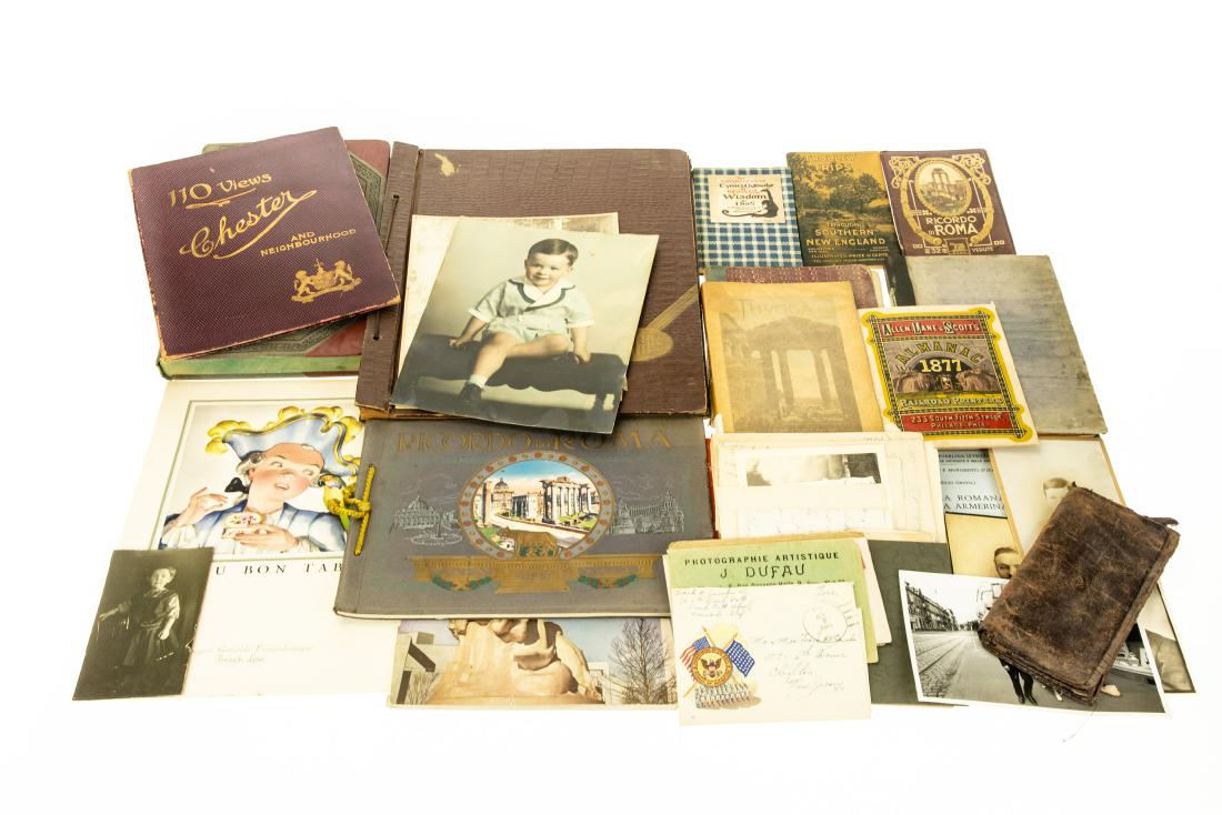 60Pcs VINTAGE AND ANTIQUE ESTATE EPHEMERA Travel: 60Pcs VINTAGE AND ANTIQUE ESTATE EPHEMERA Travel Railroad Trolleys Journals Photographs Postcards Views Rome Israel Chester Privately-Bound Poetry Rollin Corey Maine Sabella Dorinda Nye Ithaca NY Alma