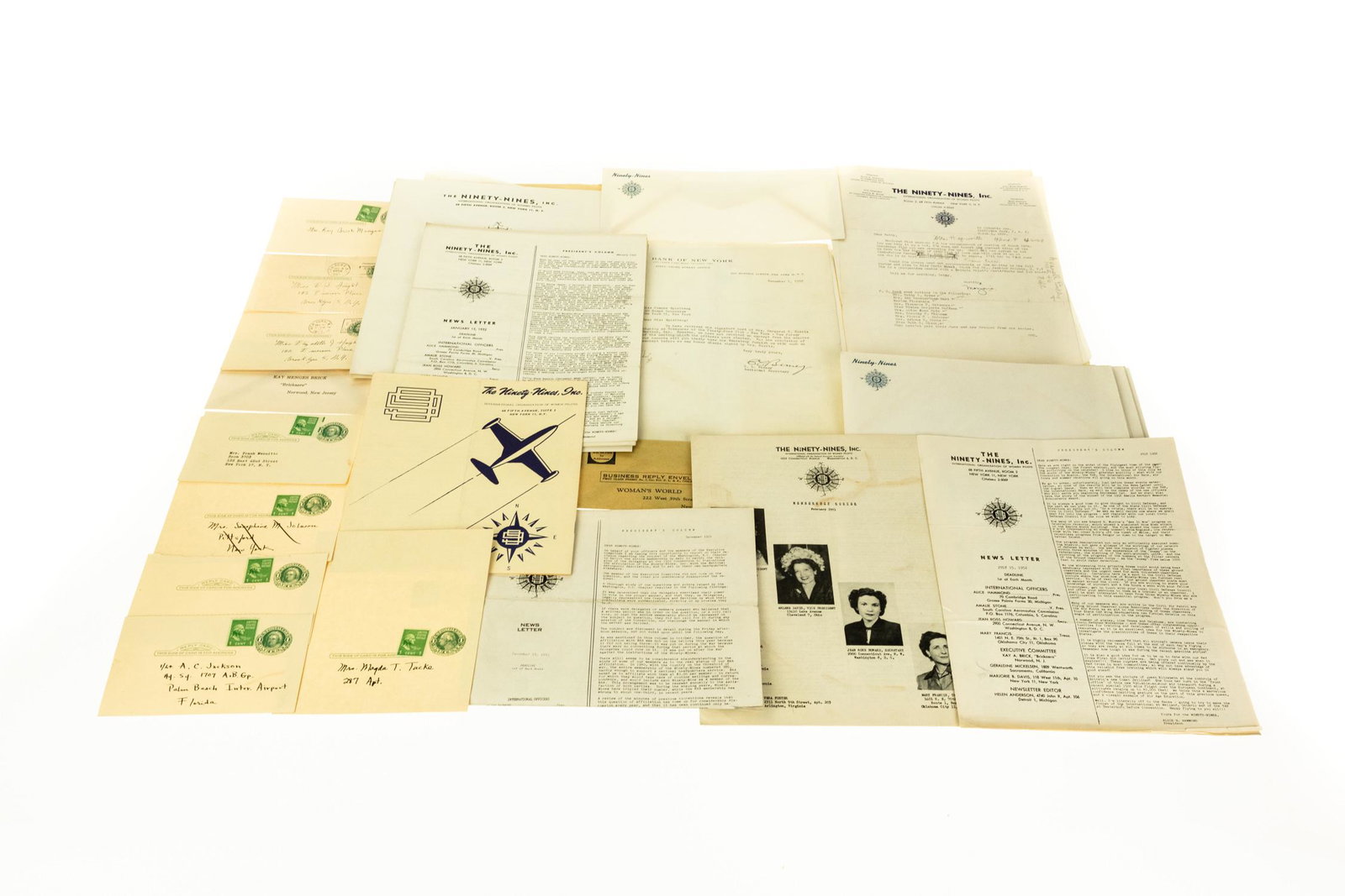 84Pcs Vintage Ephemera THE NINETY‐NINES: 84Pcs Vintage Ephemera THE NINETY‐NINES INTERNATIONAL ORGANIZATION OF WOMEN PILOTS Newsletters Correspondence Stationery New Old Stock Brochures Constitution Bylaws Details: This lot consists of