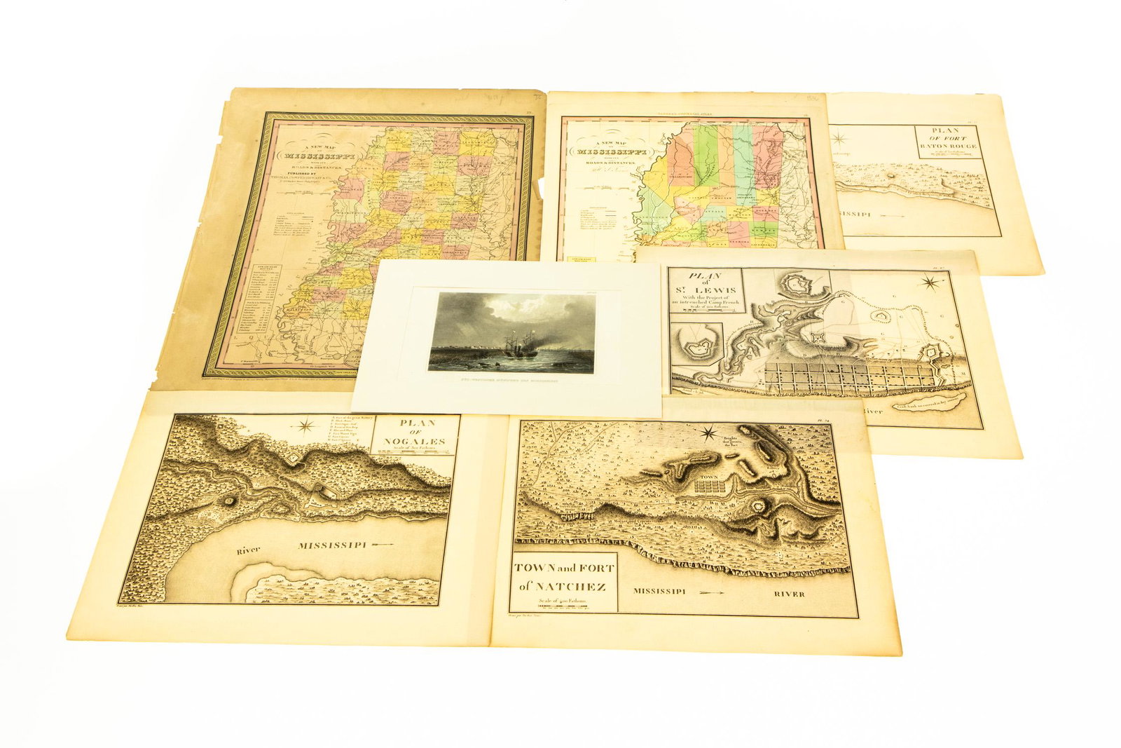 7Pcs ANTIQUE MISSISSIPPI EPHEMERA Civil War Maps River: 7Pcs ANTIQUE MISSISSIPPI EPHEMERA Civil War Maps River Prints Ship Lithos Engraved Prints Tardieu L′Aime George Callot Natchez St. Louis Nogales Baton Rouge New Map Mississippi Roads Distances J