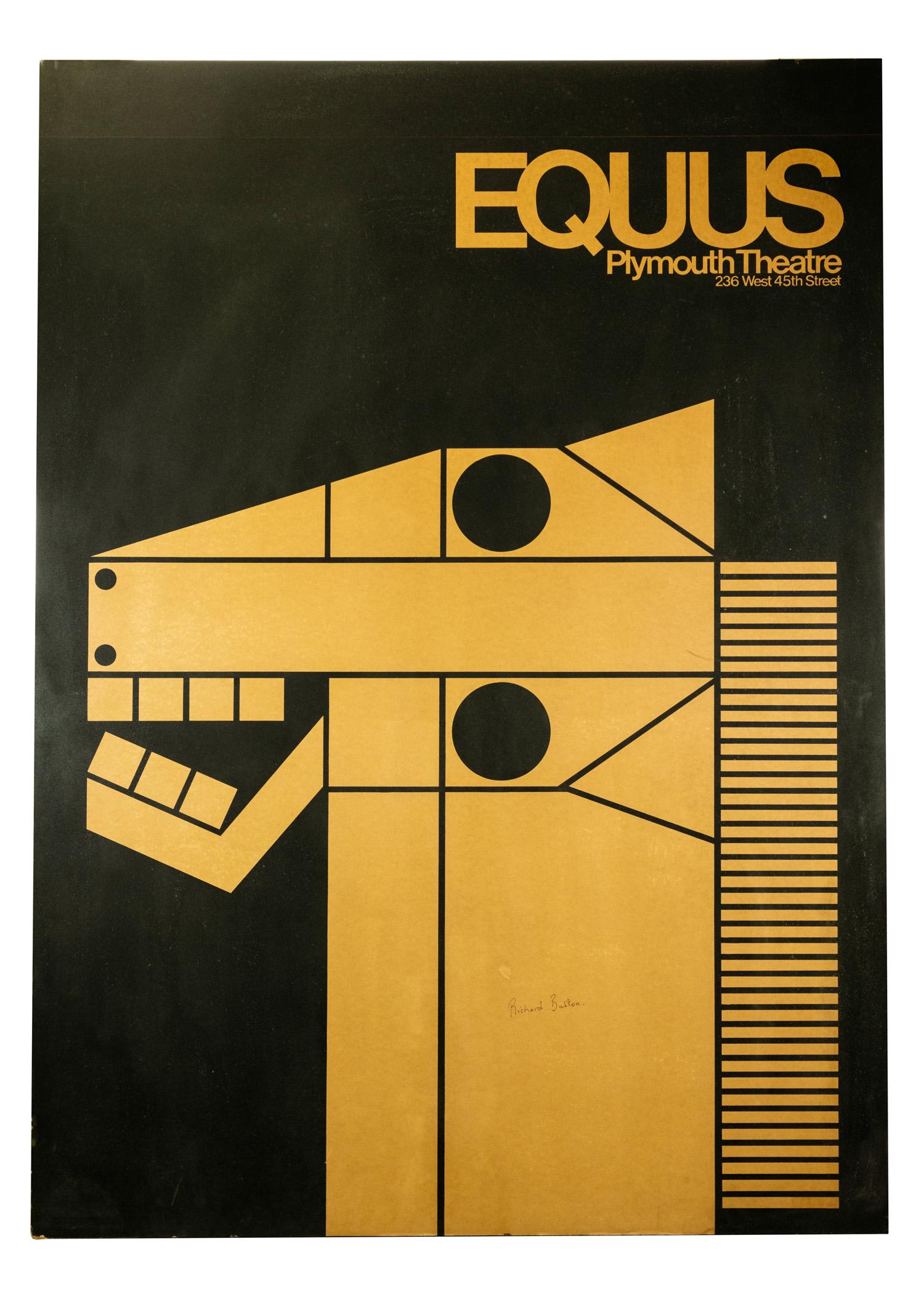 Signed ‐ EQUUS POSTER c1975 Richard Burton Actor: Signed ‐ EQUUS POSTER c1975 Richard Burton Actor Broadway Play Crime Blinding Horses Psychiatrist Drama Plymouth Theatre Details: This large original poster for the play Equus is signed by Richa