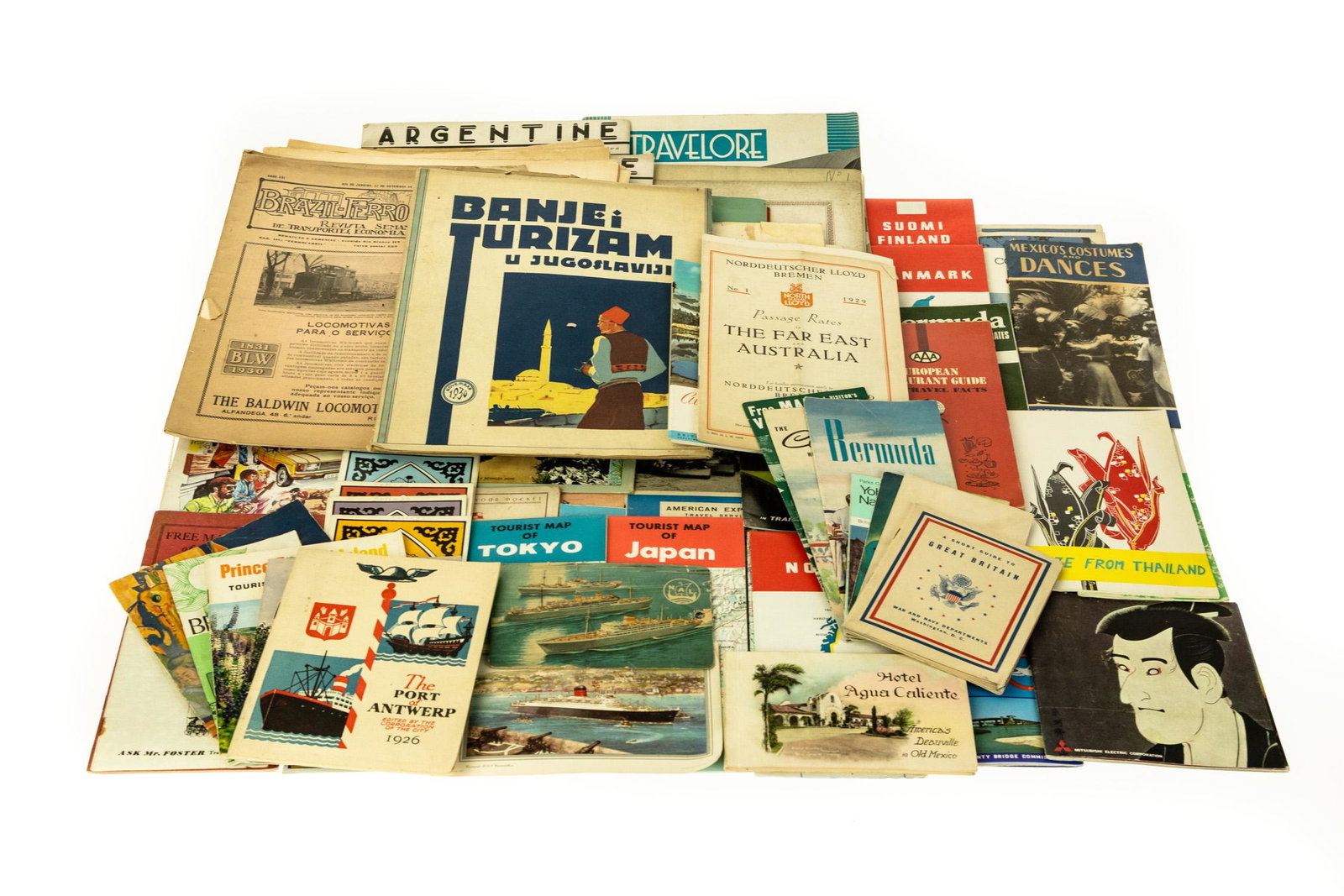 140Pcs COLLECTIBLE VINTAGE AND ANTIQUE TRAVEL‐: 140Pcs COLLECTIBLE VINTAGE AND ANTIQUE TRAVEL‐RELATED EPHEMERA Menus Maps Brochures New York World′s Fair 1939 Lloyd Post Issues Magazines Great Britain Bermuda Yugoslavia France Germany P